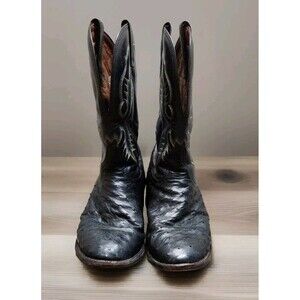 Tony Lama Full Quill Ostrich Exotic  Cowboy Boots Men’s size 8.5 D Black